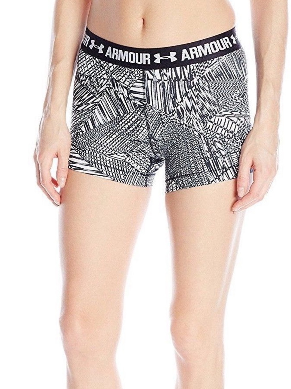 Under Armour Women’s HeatGear Black & White Geometric Printed Spandex Shorts 3”